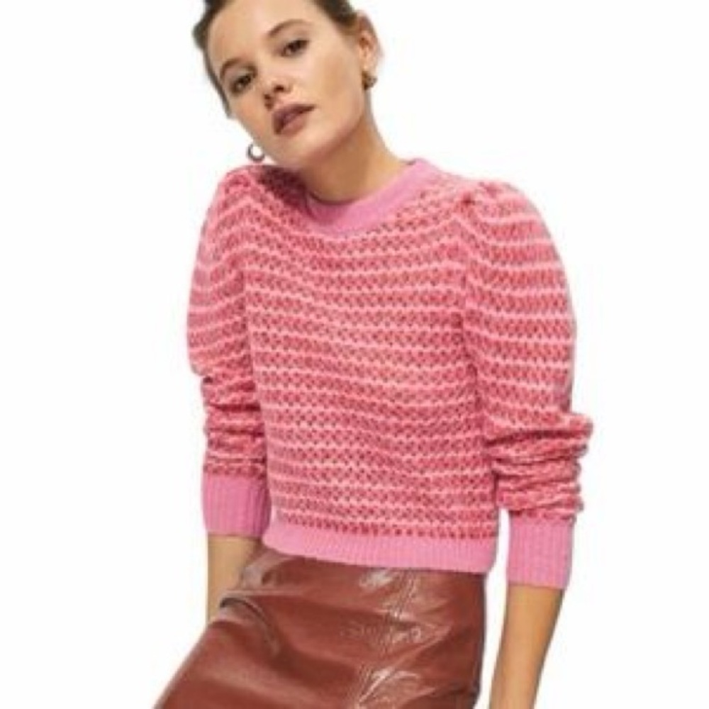 Aritzia Wilfred Pink Red Alpaca Wool Sweater Size L — Like New Colorblock Crop